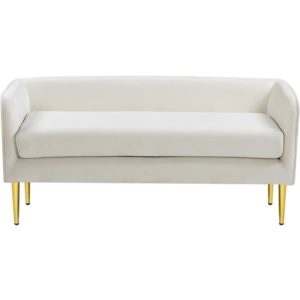 Meridian Furniture Contemporary White Velvet Bench with Gold Legs