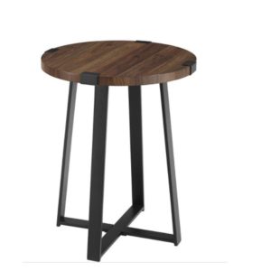 Industrial Round End Table with Wood Top and Metal Legs